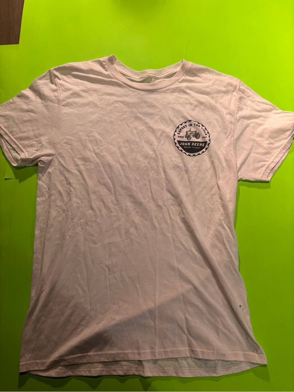 John Deere White Short Sleeve Tee with Chest Logo